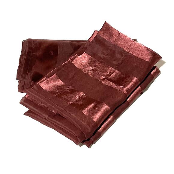 Sheer Maroon Curtains With Sateen Stripes-4 Panels (42” W x 84” L) - Picture 3 of 5